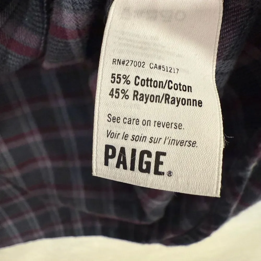 Paige Ruffle Blue Purple Plaid Button Down Flannel Shirt XS - Picture 6 of 7